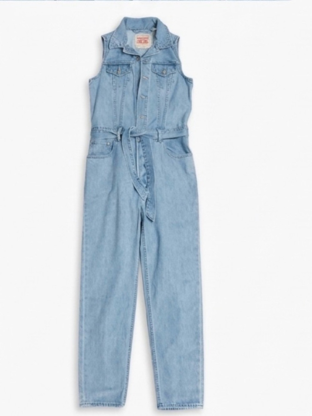 Levi’s Sleeveless Light Blue Denim Jumpsuit with Tie Waist